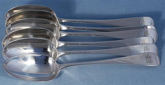 A set of six Victorian silver Old English pattern table spoons, Length 218 mm combined weight 14.1oz/441 grms